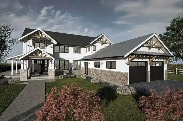 New American house plans 144-107 - front exterior, 3,728 sq ft, 5 bed, 5 bath house plans | Monster House Plans