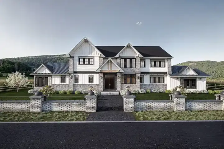 Transitional house plans 144-109 - front exterior, 4,772 sq ft, 4 bed, 6 bath house plans | Monster House Plans