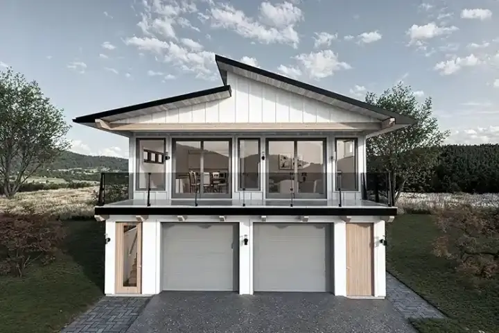 Contemporary house plans 144-110 - front exterior, 1,445 sq ft, 2 bed, 1 bath house plans | Monster House Plans