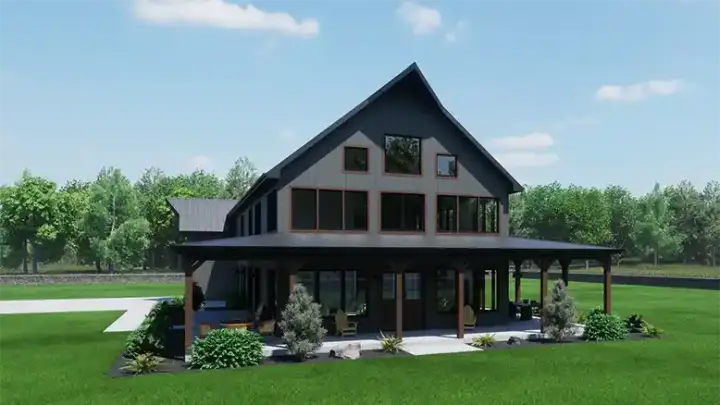 Barndominium house plans 145-102 - front exterior, 2,671 sq ft, 4 bed, 2 bath house plans | Monster House Plans