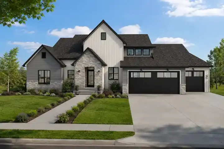 Modern Farmhouse house plans 145-111 - front exterior, 2,832 sq ft, 4 bed, 3 bath house plans | Monster House Plans