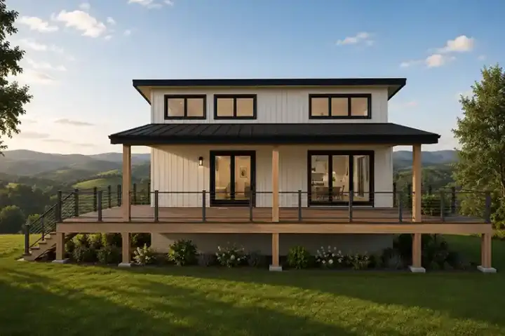 Beach house plans 145-121 - front exterior, 1,071 sq ft, 2 bed, 2 bath house plans | Monster House Plans