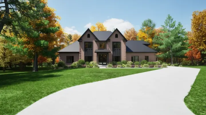 Contemporary house plans 145-124 - front exterior, 3,613 sq ft, 4 bed, 3 bath house plans | Monster House Plans