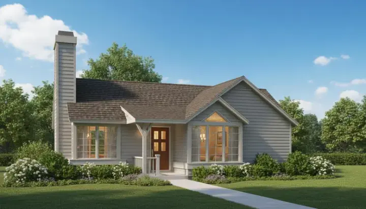 Contemporary house plans 15-117 - front exterior, 1,016 sq ft, 3 bed, 2 bath house plans | Monster House Plans