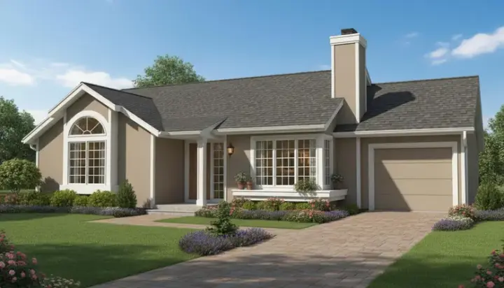 Traditional house plans 15-122 - front exterior, 950 sq ft, 2 bed, 1 bath house plans | Monster House Plans