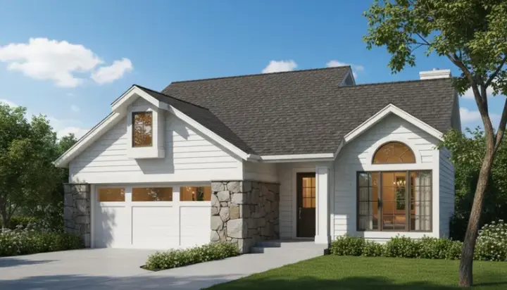Contemporary house plans 15-132 - front exterior, 1,448 sq ft, 3 bed, 2 bath house plans | Monster House Plans