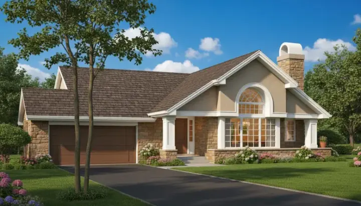 Contemporary house plans 15-154 - front exterior, 1,368 sq ft, 3 bed, 2 bath house plans | Monster House Plans