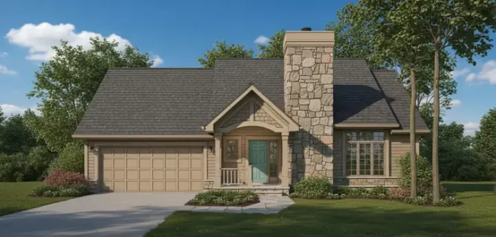 Contemporary house plans 15-195 - front exterior, 1,577 sq ft, 3 bed, 2 bath house plans | Monster House Plans