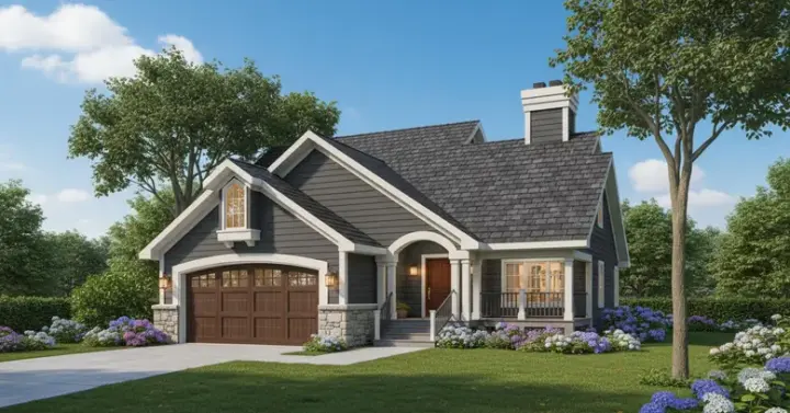 Contemporary house plans 15-204 - front exterior, 1,465 sq ft, 3 bed, 2 bath house plans | Monster House Plans
