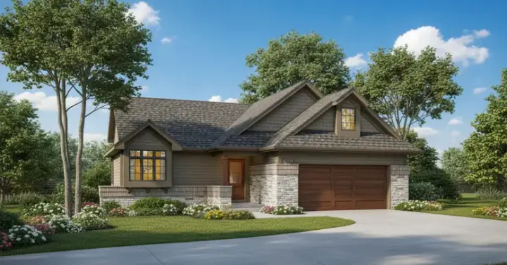 Contemporary house plans 15-205 - front exterior, 1,401 sq ft, 3 bed, 2 bath house plans | Monster House Plans