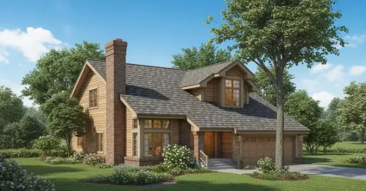 Northwest house plans 15-215 - front exterior, 1,404 sq ft, 3 bed, 1 bath house plans | Monster House Plans
