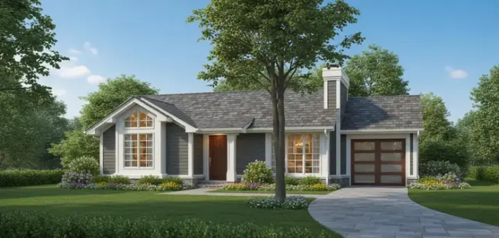 Ranch house plans 15-223 - front exterior, 950 sq ft, 2 bed, 1 bath house plans | Monster House Plans