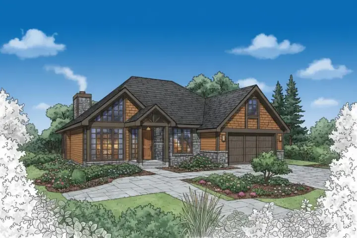 Contemporary house plans 15-240 - front exterior, 1,444 sq ft, 3 bed, 2 bath house plans | Monster House Plans