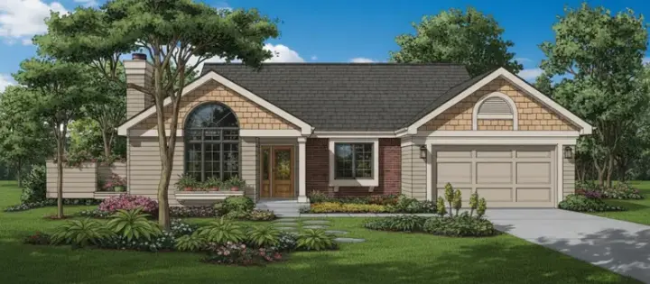 Ranch house plans 15-304 - front exterior, 1,325 sq ft, 3 bed, 2 bath house plans | Monster House Plans