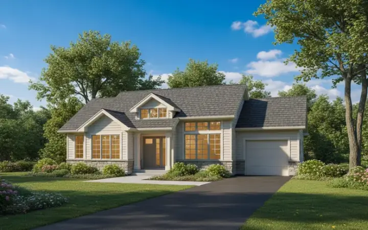 Contemporary house plans 15-337 - front exterior, 1,135 sq ft, 3 bed, 2 bath house plans | Monster House Plans
