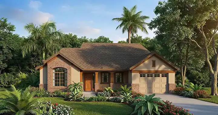 Contemporary house plans 15-408 - front exterior, 1,275 sq ft, 2 bed, 2 bath house plans | Monster House Plans