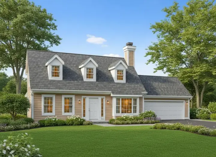 Cape Cod house plans 15-425 - front exterior, 1,407 sq ft, 3 bed, 2 bath house plans | Monster House Plans