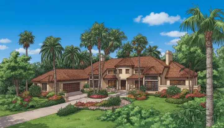 Southwest house plans 15-455 - front exterior, 4,783 sq ft, 4 bed, 4 bath house plans | Monster House Plans