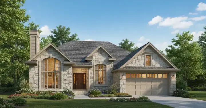 Contemporary house plans 15-492 - front exterior, 1,431 sq ft, 3 bed, 2 bath house plans | Monster House Plans