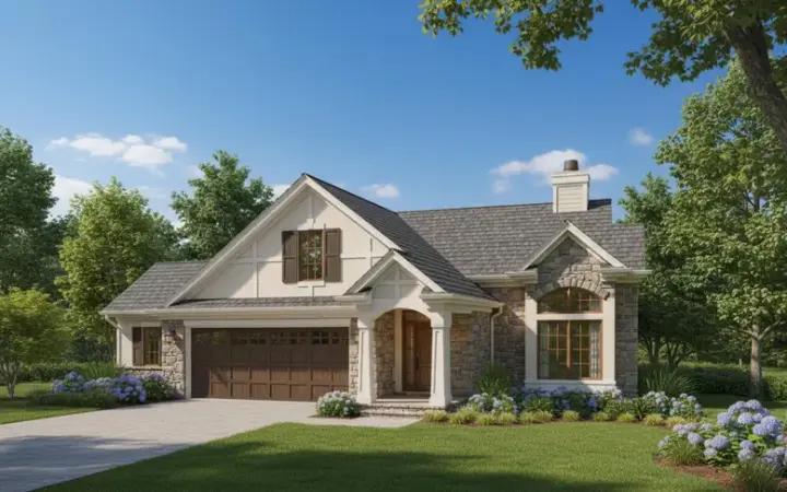 Contemporary house plans 15-494 - front exterior, 1,700 sq ft, 4 bed, 2 bath house plans | Monster House Plans