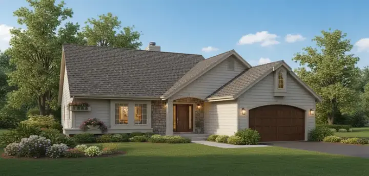 Ranch house plans 15-503 - front exterior, 1,280 sq ft, 3 bed, 2 bath house plans | Monster House Plans