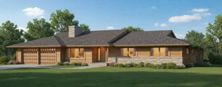 Ranch house plans 15-522 - front exterior, 1,231 sq ft, 3 bed, 2 bath house plans | Monster House Plans