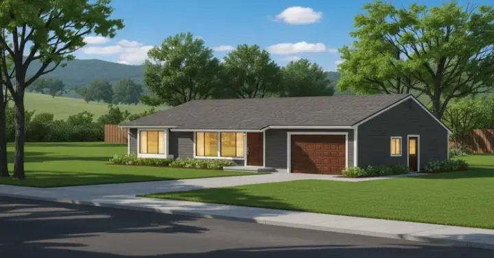 Ranch house plans 15-526 - front exterior, 1,085 sq ft, 3 bed, 1 bath house plans | Monster House Plans