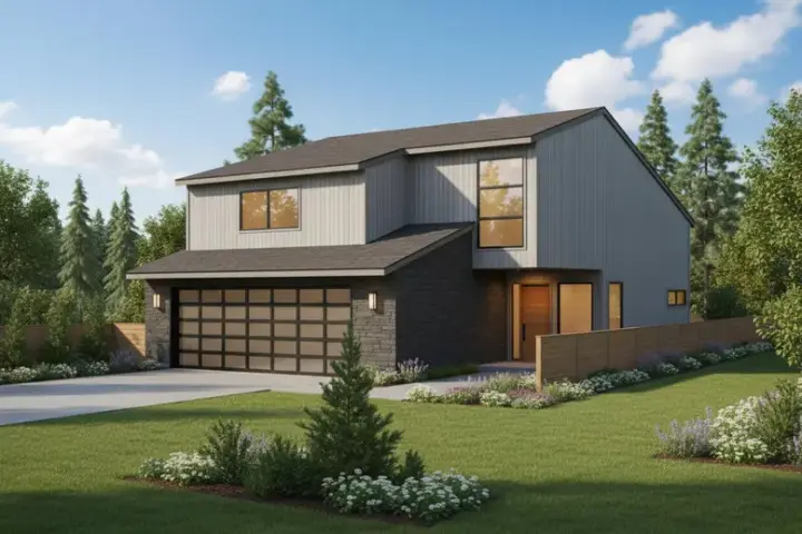 Contemporary house plans 15-535 - front exterior, 1,410 sq ft, 3 bed, 2 bath house plans | Monster House Plans