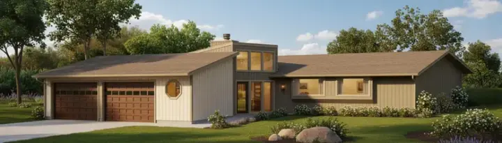 Contemporary house plans 15-539 - front exterior, 1,086 sq ft, 3 bed, 2 bath house plans | Monster House Plans