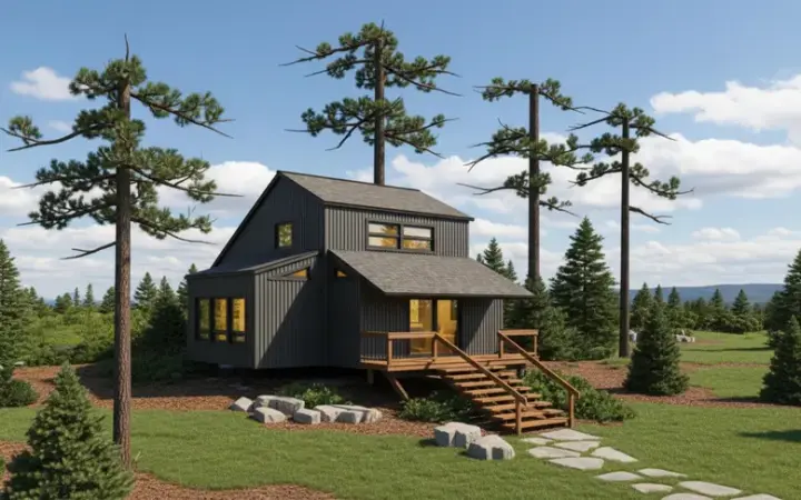 Contemporary house plans 15-570 - front exterior, 904 sq ft, 1 bed, 1 bath house plans | Monster House Plans