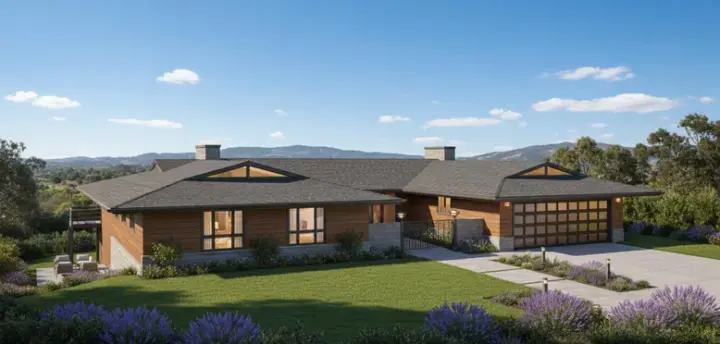Ranch house plans 15-575 - front exterior, 1,560 sq ft, 4 bed, 2 bath house plans | Monster House Plans