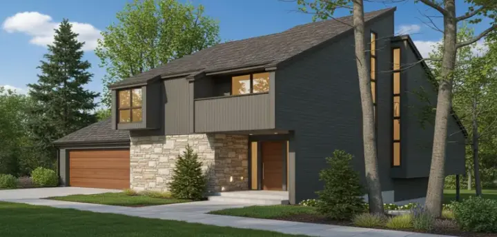 Contemporary house plans 15-637 - front exterior, 1,791 sq ft, 4 bed, 2 bath house plans | Monster House Plans