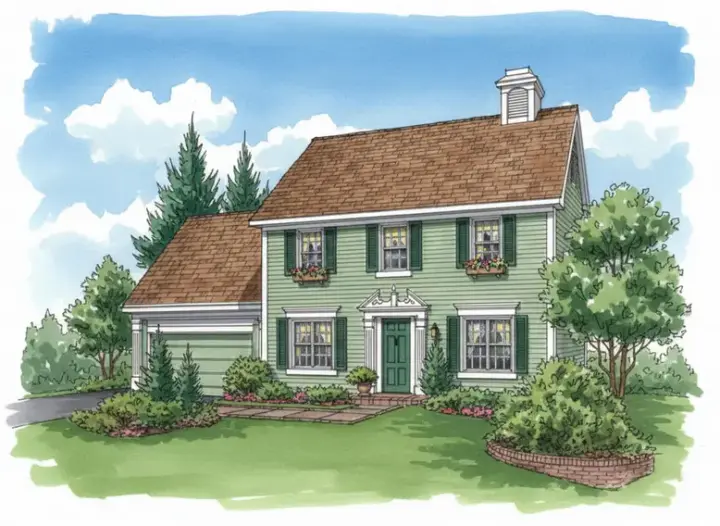 Early American house plans 15-783 - front exterior, 1,821 sq ft, 4 bed, 2 bath house plans | Monster House Plans