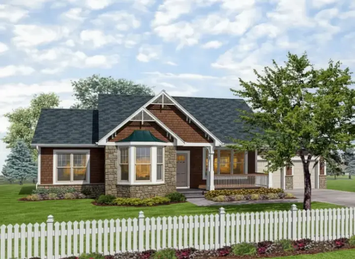Ranch house plans 15-904 - front exterior, 1,307 sq ft, 3 bed, 2 bath house plans | Monster House Plans