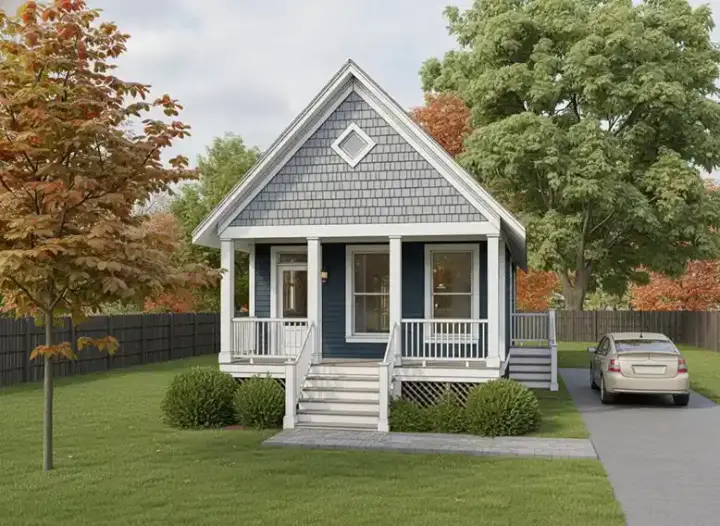 Coastal house plans 16-103 - front exterior, 955 sq ft, 2 bed, 1 bath house plans | Monster House Plans