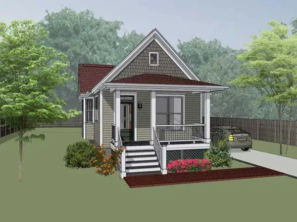 Bungalow house plans 16-104 - front exterior, 955 sq ft, 2 bed, 1 bath house plans | Monster House Plans