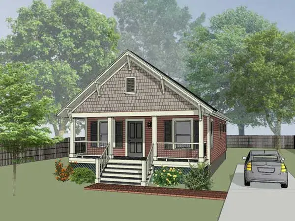 Bungalow house plans 16-108 - front exterior, 912 sq ft, 2 bed, 1 bath house plans | Monster House Plans