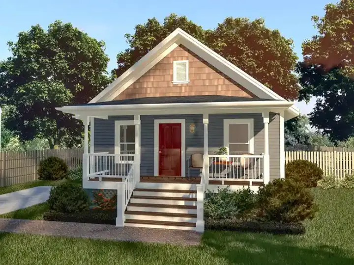Bungalow house plans 16-111 - front exterior, 912 sq ft, 2 bed, 1 bath house plans | Monster House Plans