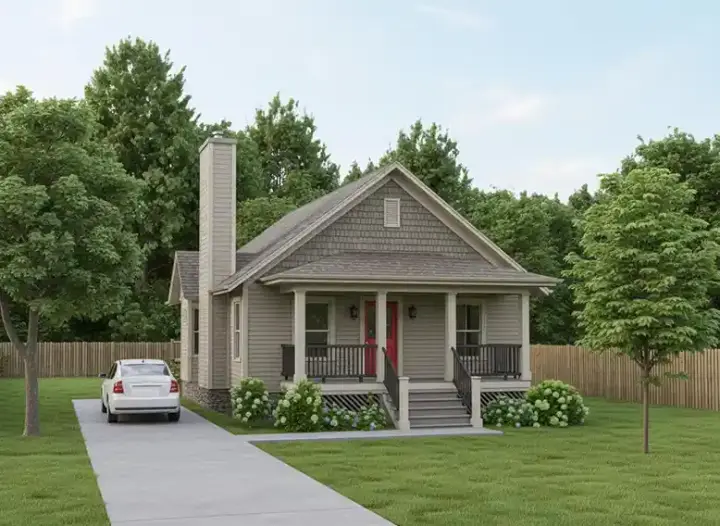Cottage house plans 16-133 - front exterior, 1,002 sq ft, 2 bed, 2 bath house plans | Monster House Plans
