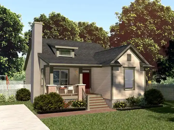 Bungalow house plans 16-161 - front exterior, 1,214 sq ft, 3 bed, 1 bath house plans | Monster House Plans