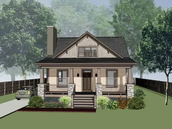 Craftsman house plans 16-217 - front exterior, 1,452 sq ft, 3 bed, 1 bath house plans | Monster House Plans