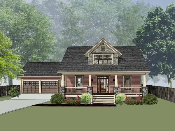 Bungalow house plans 16-258 - front exterior, 1,923 sq ft, 3 bed, 1 bath house plans | Monster House Plans