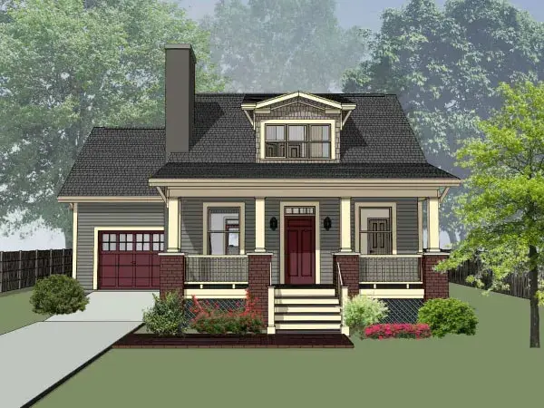 Craftsman house plans 16-288 - front exterior, 1,232 sq ft, 3 bed, 2 bath house plans | Monster House Plans
