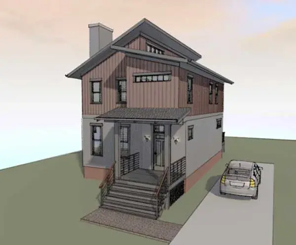 Contemporary house plans 16-309 - front exterior, 1,487 sq ft, 3 bed, 2 bath house plans | Monster House Plans