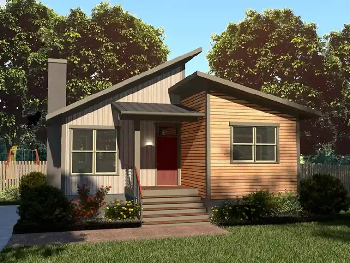 Modern house plans 16-315 - front exterior, 1,350 sq ft, 3 bed, 2 bath house plans | Monster House Plans