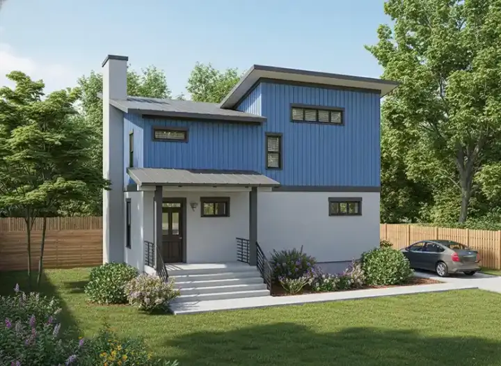 Modern house plans 16-321 - front exterior, 1,450 sq ft, 3 bed, 2 bath house plans | Monster House Plans