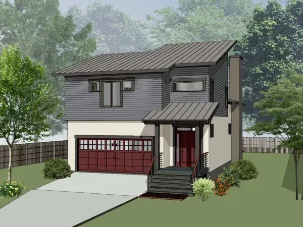 Contemporary house plans 16-332 - front exterior, 1,917 sq ft, 3 bed, 2 bath house plans | Monster House Plans
