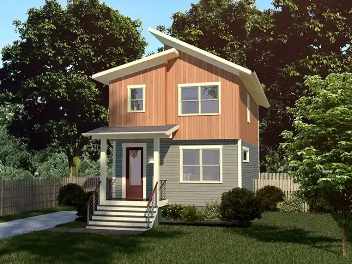 Modern house plans 16-340 - front exterior, 1,265 sq ft, 3 bed, 2 bath house plans | Monster House Plans
