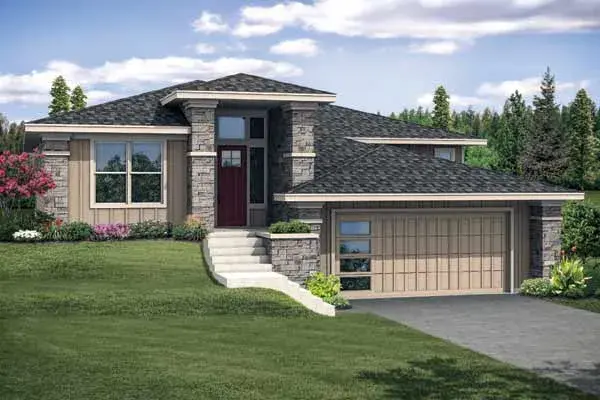 Prairie house plans 17-1000 - front exterior, 1,758 sq ft, 3 bed, 2 bath house plans | Monster House Plans