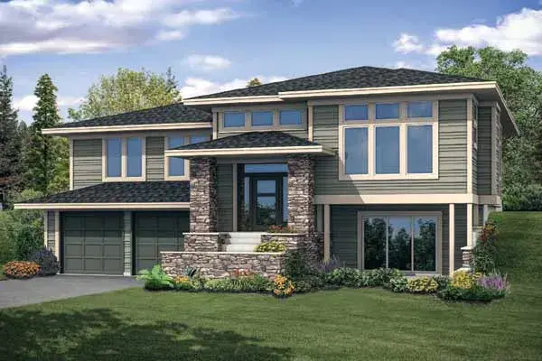 Prairie house plans 17-1001 - front exterior, 2,886 sq ft, 3 bed, 3 bath house plans | Monster House Plans